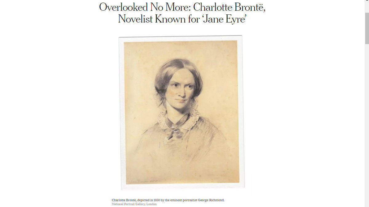 Charlotte Brontë erhält jetzt einen Nachruf in der NYT. 