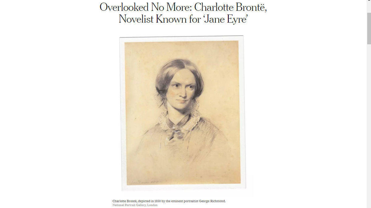 Charlotte Brontë erhält jetzt einen Nachruf in der NYT.