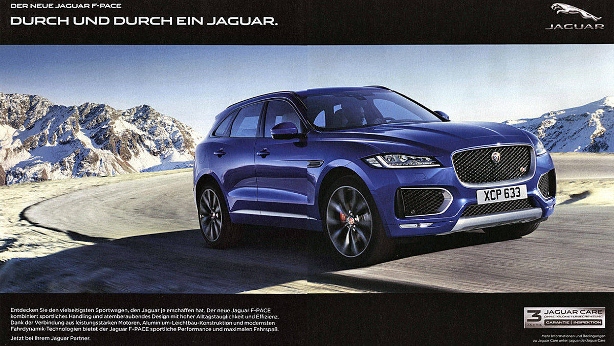 Nach den Kriterien des B4T Kreativtrackings macht Jaguar mit dieser Printanzeige alles richtig. 