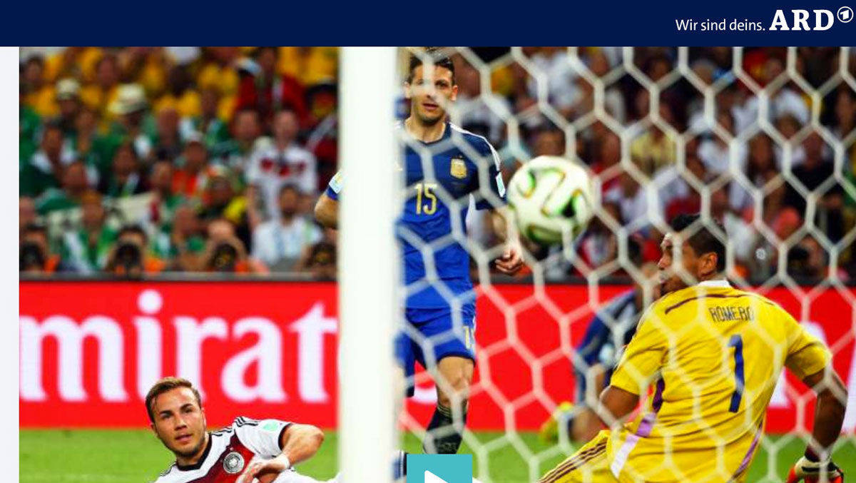 Weltmeister! Mario Götze beim 1:0 gegen Argentinien im Finale der WM 2014 - die ARD feiert in der Kampagne ihre großen Momente.