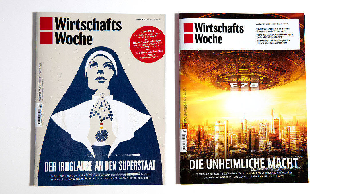 Links das bisherige Layout. Rechts die Titelseite der neuen Wirtschaftswoche.