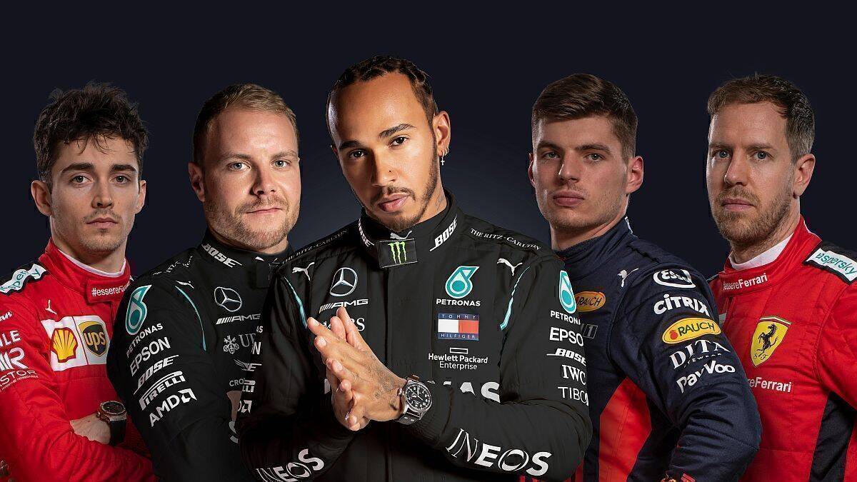 Die Formel 1 hat eine neue Heimat gefunden - bei Youtube. V.l.n.r.: Charles Leclerc, Valtteri Bottas, Lewis Hamilton, Max Verstappen, Sebastian Vettel.
