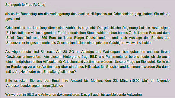 Diese Mail-Anfrage des "Bild"-Teams hat die Grünen-Politikerin Tabea Rößner zuerst auf die Palme und dann auf eine Idee gebracht ...