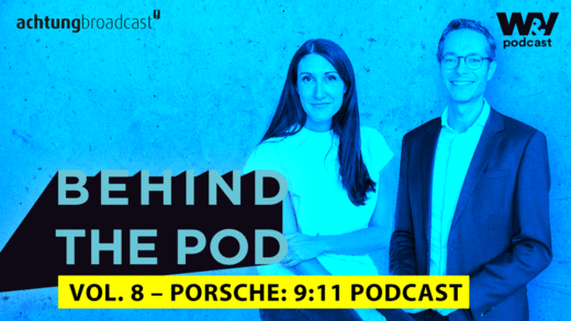 Sebastian Rudolph und Melanie Hähnel von Porsche stehen für das Audio-Format von Porsche.
