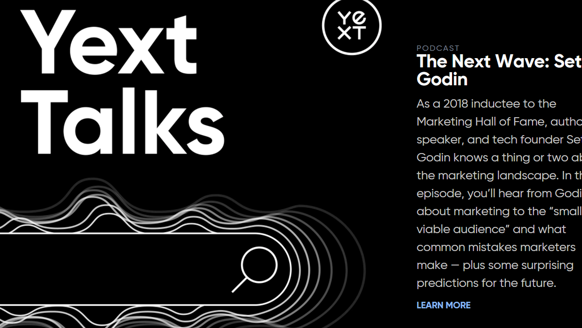 Yext gliedert seinen Podcast in seine Content-Plattform "Yext Talks" ein.