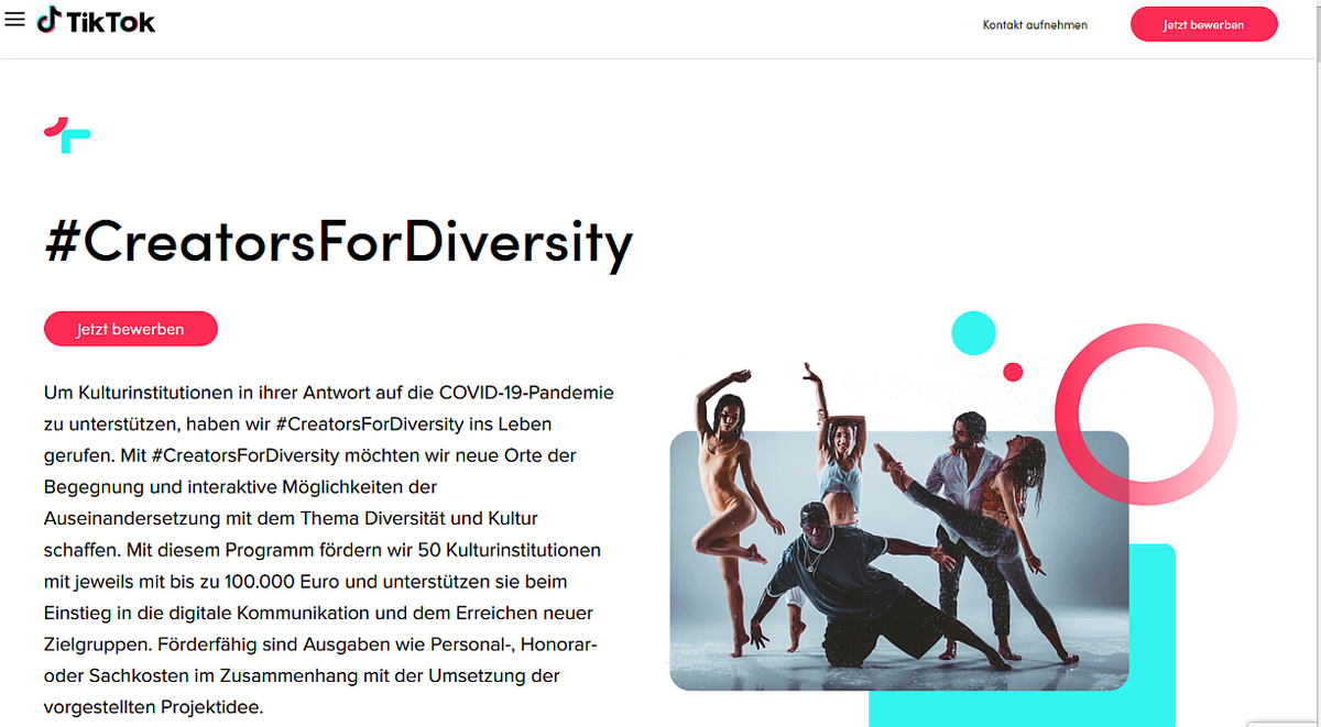TikTok greift mit dem Förderprogramm #CreatorsForDiversity den Kulturbranche in Deutschland unter die Arme.