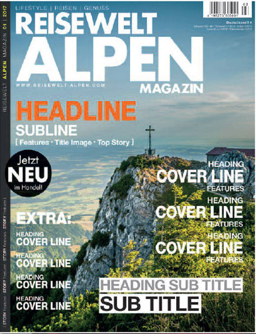Ein Coverentwurf für das "Reisewelt Alpen Magazin" aus dem Modellsport Verlag.