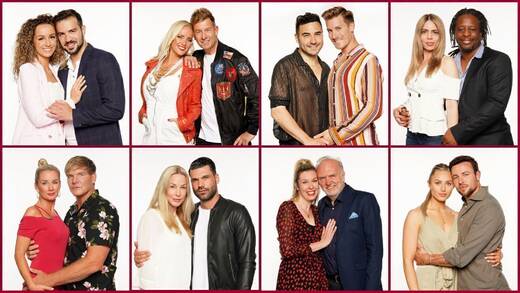 Samira und Yasin Cilingir, Maritta und Almklausi, Lars Steinhöfel und Dominik Schmitt, Adelina Zilai und Mola Adebisi (v.l. oben), Stephan Jerkel und Peggy Jerofke, Michelle Monballijn und Mike Cees-Monballijn, Janina Korn und Roland Heitz und Sissi Hofbauer und Benjamin Melzer (v.l. unten).
