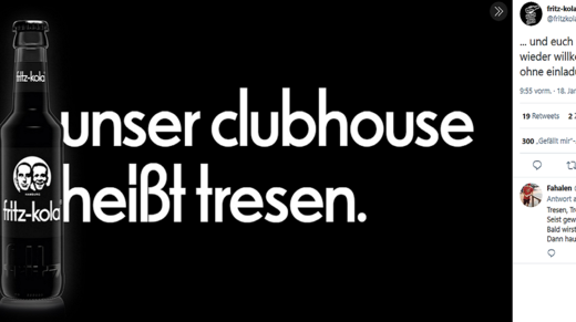 Auch FritzKola reagierte sofort auf den Clubhouse-Hype.