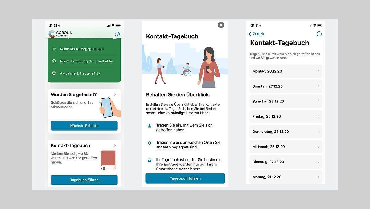 Corona-Warn-App bekommt Kontakttagebuch | W&V