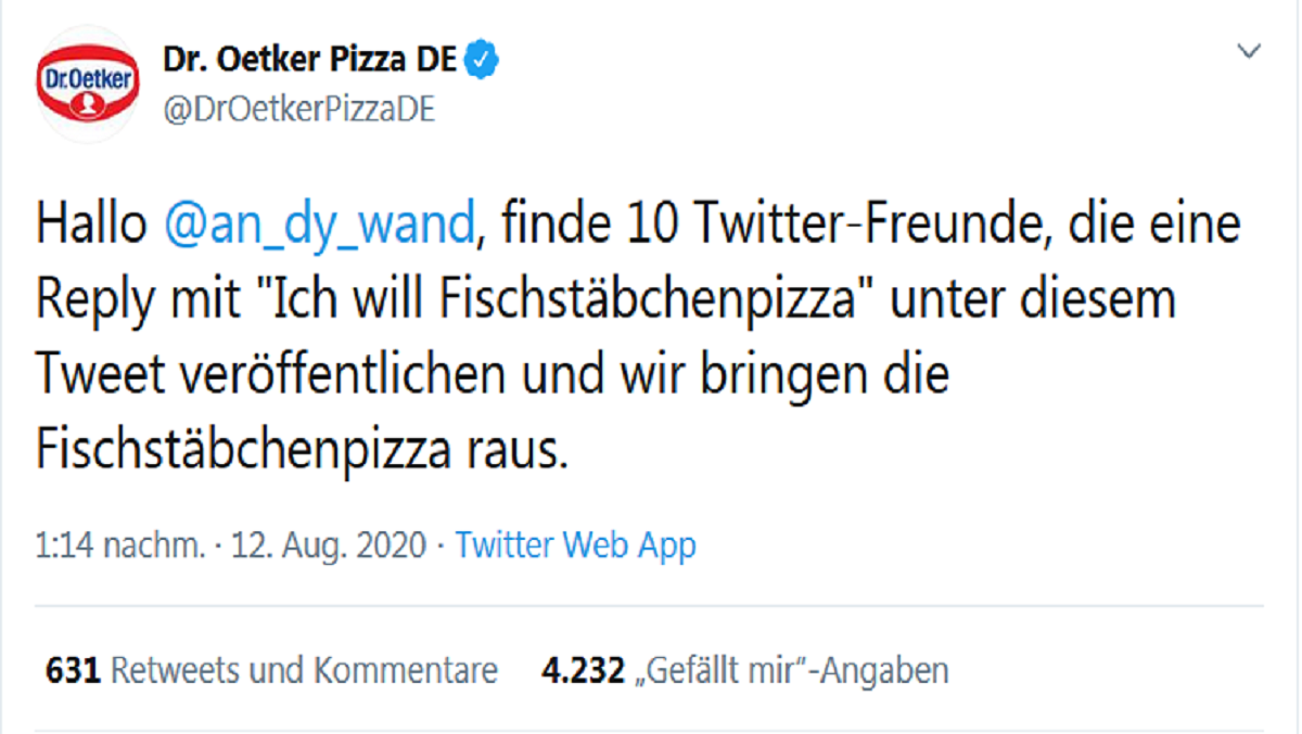 Witzige Aktion: Dr. Oetker sorgt mit der Fischstäbchen-Pizza mal wieder für Furore im Netz.