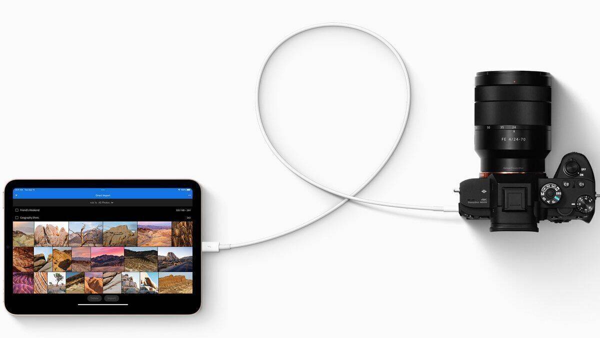 Dank USB-C Anschluss lässt sich das iPad mini mit Kameras, externen Speichern und sogar Monitoren bis 4K verbinden.  