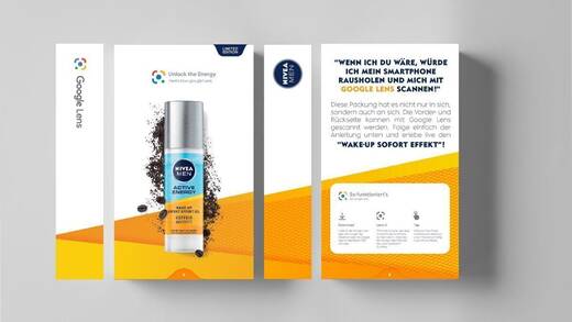 Eine Nivea Men Produktverpackung wird mithilfe von Google Lens scannbar.