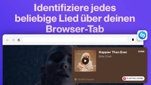 Mit einfachen Botschaften bewirbt Shazam die neue Chrome-Extensions.