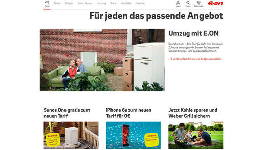 Für jeden das passende Angebot: Auf der neuen  Eon-Homepage wird Personalisierung groß geschrieben.