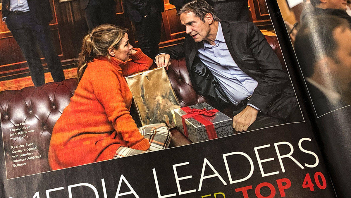 Karen Heumann (Thjnk) und Jean-Remy von Matt (JvM) unter den Media Leaders in der aktuellen W&V-Ausgabe 1/2019. 