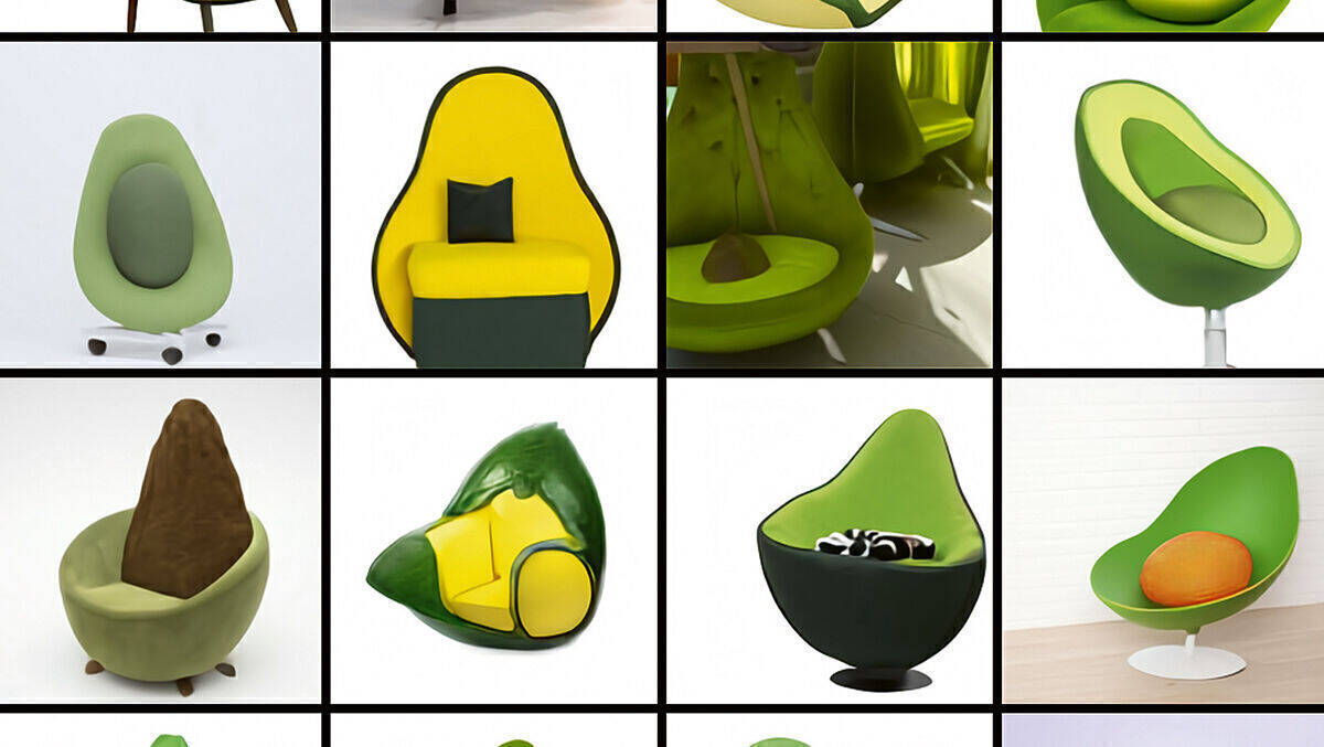Dall-E generiert einen Avocado-Sessel aus dem Wissen, wie die jeweiligen Objekte aussehen.