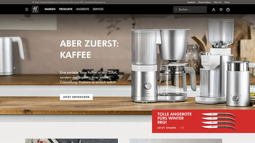 Homepage von Zwilling: Der erste Eindruck zählt