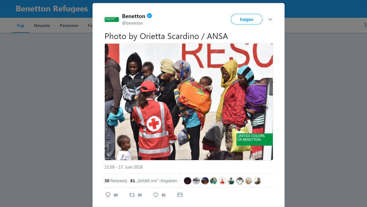 Auf Twitter verweist Benetton auf den Fotocredit. 